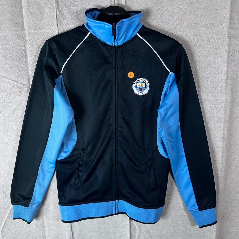 Manchester City FC Youth Track Jacket Navy Blue‎ Sky Blue Full Zip Soccer YM
